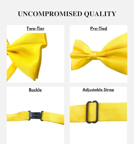 Image of MDSTYLE Bow Ties for Men Pre-Tied Adjustable - Classic Men's Bow Tie - Tuxedo Wedding Formal Bowtie Solid Color Bowties (Yellow 2pcs)