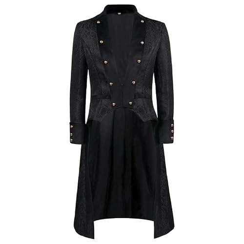 Gocos Victorian Gothic Steampunk Coat, Black Long Jacket with Gold