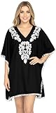 LA LEELA Rayon Solid Beachwear Loose Cover Up OSFM 16-24 [XL-3X] Black_2488