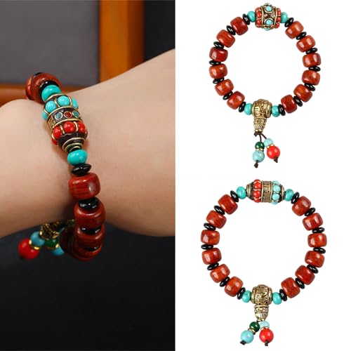 Cadena de muñeca verde turquesa elástica espiritual cuentas 2