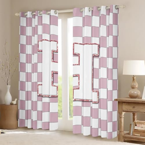 Image of Erosebridal Pink Initial H Blackout Curtains for Kids Girls Bedroom Kawaii Plaid Checkered Window Curtains 2 Panels 42 inchWx63 inchL Cute Personalized Monogram Drapes,Fashion Grids Gingham Window Treatments