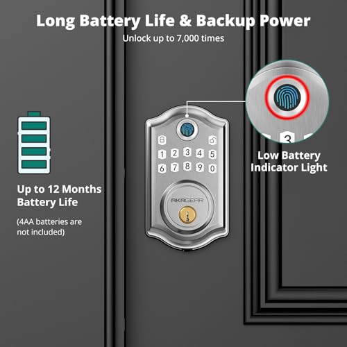 Image of AkaGear DS10 Pro Keyless Entry Door Lock with Biometric Fingerprint, Electronic Keypad Deadbolt for Front Exterior Door, APP Control, Access Code & Auto-Lock, Satin Nickel
