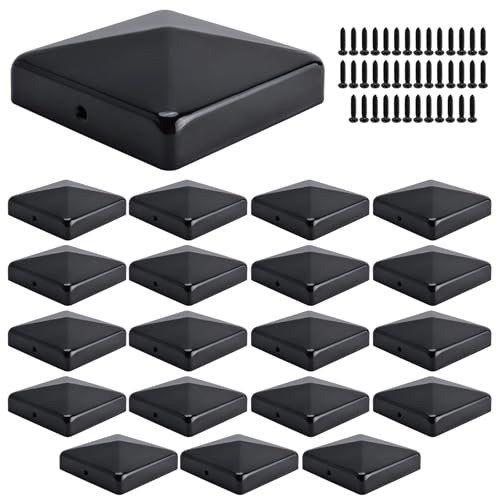 Patioer 4x4 Post Caps, Galvanized Steel Fence Pyramid Decking Caps for (Actual 3.5" x 3.5") Fence Wood Post of Decks or Corridors, Black (20 Pack)