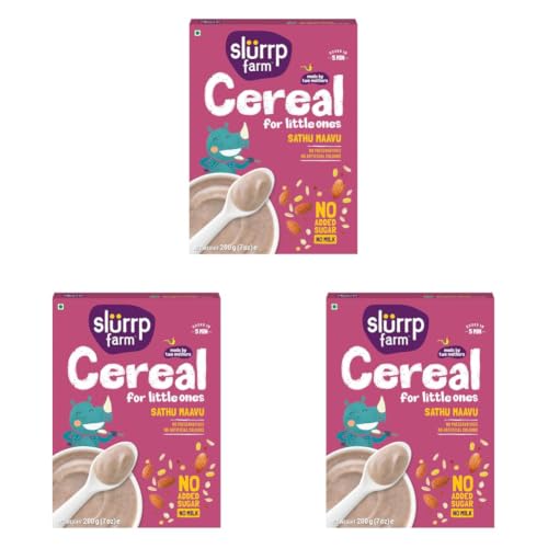 Image of Slurrp Farm Sathu Maavu | 100% Natural Multigrain Health Mix with The Goodness of Ragi, Dals & Almonds | No Salt, No Added Sugar, No Milk | 200g (Pack of 3)