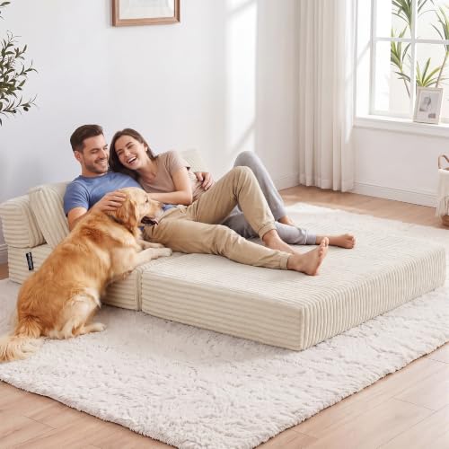 Image of Folding Sofa Bed Convertible 4 in 1 Sleeper Chair Beige Full XL