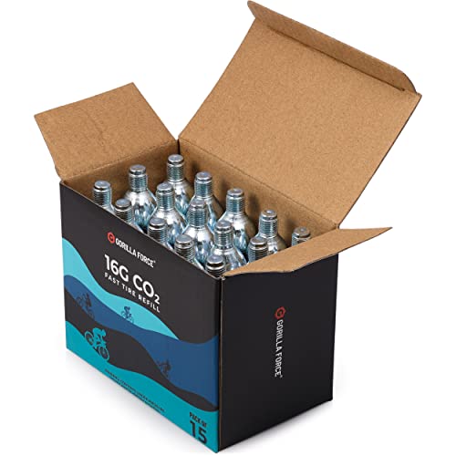 Gorilla Force | 16G Co2 Cartridges - Threaded | Box Of 15 | For Bike Tire Inflators #TOP2