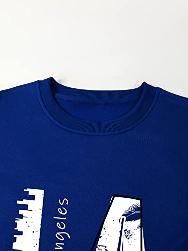 Soly Hux Men's Graphic Crewneck Sweatshirts Letter Print Long Sleeve Pullover Casual Vintage Tops Royal Blue Letter S #TOP2