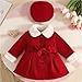 Toddler Baby Girls Cute Furry Collar Peacoat Long Sleeve Woolen Trench Coats and Beret Hat Fall Winter Outfits for 0-3 Years