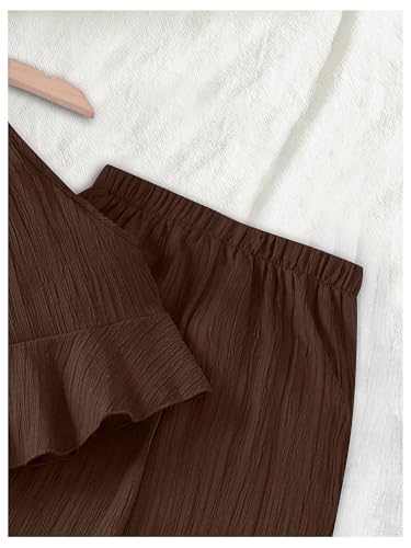 Image of SweatyRocks Girl's 2 Piece Outfits Ruffle Halter Sleeveless Top and Elastic High Waisted Pants Set