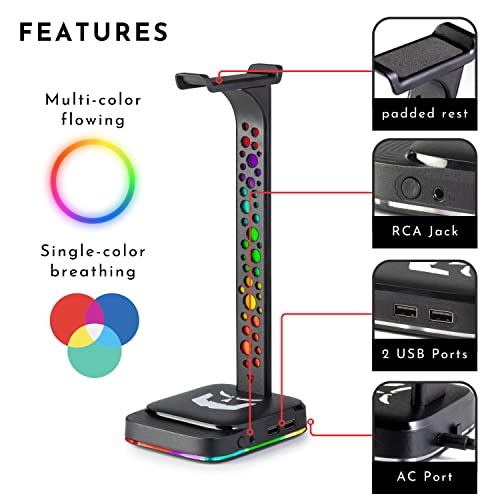 Gamer Dungeon Rgb Gaming Headphone Stand- Sleek Design, 9 Vibrant Colors, Dual Usb Charging, Integrated Audio Jack #TOP1