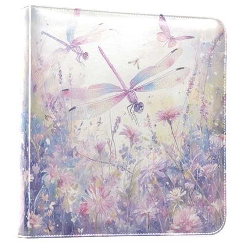 Kigai Dragonfly Flowers Photo Album Self Adhesive Scrapbook Album Leather Cover DIY Picture Scrap Book with 20 Adhesive Sheets, 11.8x24x0.8 inch