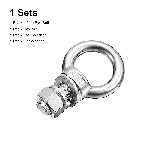 Image of uxcell Lifting Eye Bolt, 1 Set M16x25mm Eye Bolt with Nut Washer 304 Stainless Steel Shoulder Lifting Ring Eye Bolt for Hanging Item