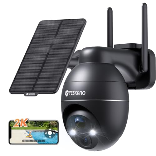 YESKANO Telecamera Wi-Fi Esterno Senza Fili Con Pannello Solare, 360° PTZ Videocamera Sorveglianza...