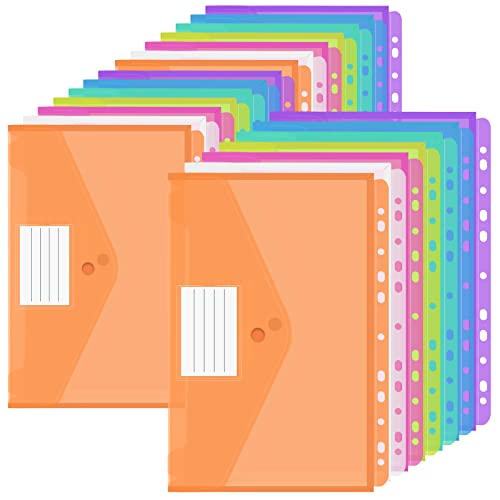 Vakki Dokumententasche A4 21 Stück Transparent Dokumentenmappe A4 6 Farben A4 Sichttasche Dokumenten Sammelmappen Tasche mit 11 Lochrand und Etikettentasche Cover