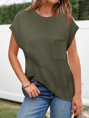 Image of Imily Bela Summer Fall Short Sleeve Sweater for Women | 2026 Crew Neck Ribbed Knit Vests Trendy Pullover Tops,Sweater Tank Tops,Sweater Vest
