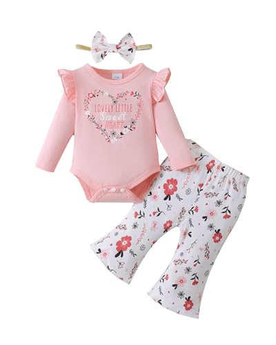 Image of SUNNY PIGGY Baby Girl Clothes Newborn Infant Outfits Ruffle Long Sleeve Romper Pants Set with Headband