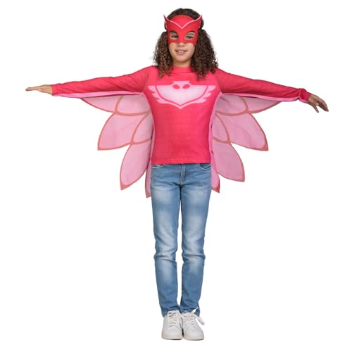 My Other Me - Disfraz de Owlette PJ Masks Búho para niña en rosa con camiseta, máscara y alas talla 3-4 años. Perfecto para noches de aventuras mágicas
