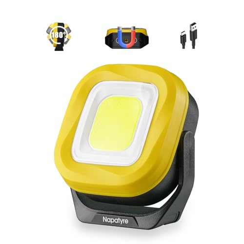 Napatyre Rechargeable Work Light, 1000LM LED Work Light with Magnetic Holder, 180° Rotate COB Floodlight 3 Modes Portable Outdoor Camping Light for Garage Camping Hiking Fishing (1 Pack)