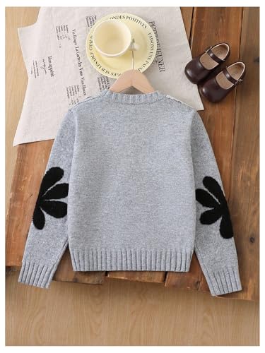 Image of BEAUDRM Girl's Cute Bow Sweater Crew Neck Long Sleeve Drop Shoulder Loose Pullover Tops