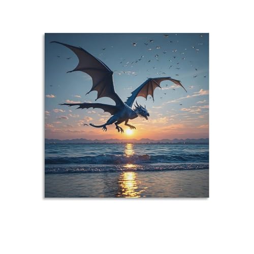 Toile murale abstraite pour habiller un grand mur vide avec un dragon moderne de 70x70 cm