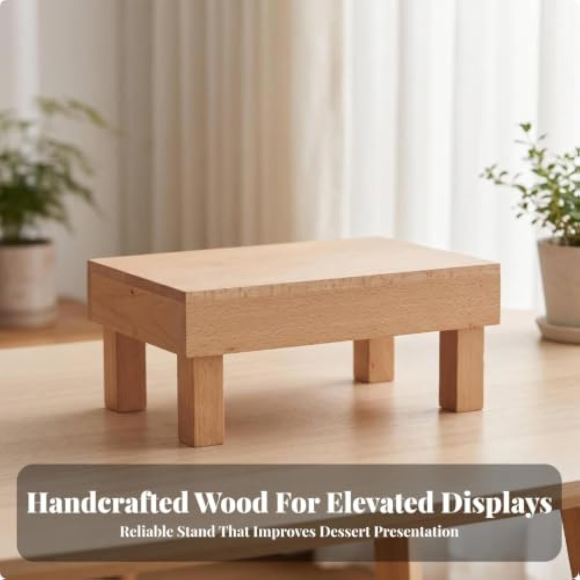 Rustic Wooden Display Stand Sturdy Block-Like Construction