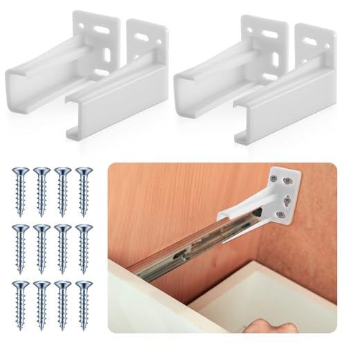 Chunful 2 Pair Rear Drawer Track Socket Back Plates Mounting Brackets Durable Plastic Drawer Track Back Plate Left and Right Close Locker Slides Socket for Repairing Replacing (White)