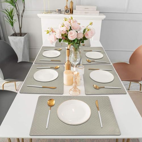 Image of Amazon Brand - Umi PVC Vinyl Foam Design Placemat STPG127 | Heat Resistant, Wipe Clean, Anti-Skid Table Mats for Dining Table, Kitchen & Home Decor (30x45 CM Grey Set of 6)