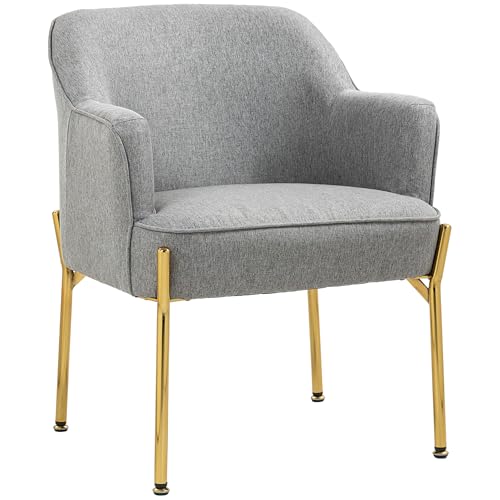 HOMCOM Fabric Accent Chair, Armchair, Modern Living Room Chair with Gold Metal Legs and Thick Padding for Bedroom, Grey
