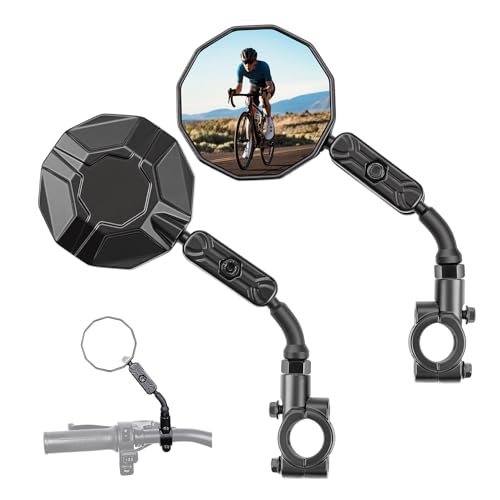 KEMIMOTO Bike Mirror Handlebar Mount 2pcs, Aluminum 360° Adjustable Foldable Rear View Mirror, Silicone-Enhanced Ball Joint – Extra Stability Mountain Bikes, E-Bikes, Scooters & Cycling Accessories