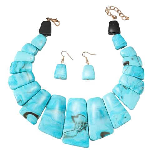 Ensemble collier et boucles d'oreilles en résine épaisse pour femme au design géométrique