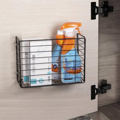 Lonian Estante Organizador de Cocina, Montado en la Puerta, Negro, Estilo Minimalista, Cesta de Almacenamiento para Colgar en la Pared