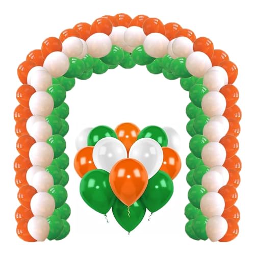 Image of Tri Color Orange White Green Balloons for Decoration Pack of 100