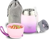 Milu Termo para Comida 450 ml Taza Aislada, Beber y sopa de los niños de adultos Térmico (450ml/Violeta Rosa)