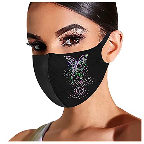 Yuncity Reusable Rhinestone Bling Face_Mask for Women,Washable Ice Silk Cotton Breathable Protective Unisex Adult Bright Diamond Mouth_Cover Dustproof Windproof Protection for Outdoor Activity