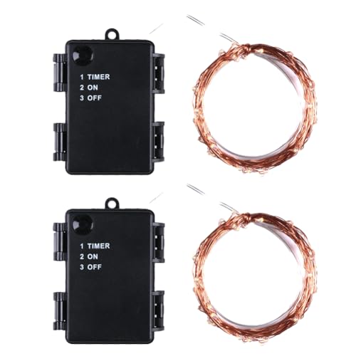 Ujjdwiurgh 2 tiras de luz LED de 10 m y 100 luces (cuatro colores) de 4,5 V, 3 pilas AA, funda impermeable para batería con encendido/apagado