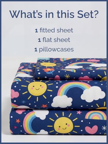 Image of Kids Twin Size Rainbow Sky Bed Sheets - 3 Piece Kids Rainbow Sky Sheet Set | Rainbow Sky Themed Bedding, Ultra-Soft, Cute & Cozy, Breathable & Machine Washable, Bed Set for Boys, Girls & Teens & Cooling