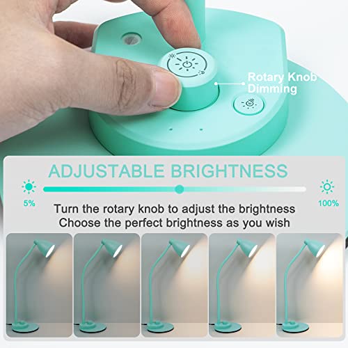 Image of BOHON LED Desk Lamp with USB Charging Port, 3 Color Modes Dimmable, Teal | Reading Lamp, Auto Dimming Task Lamp, Flexible Neck Table Light for Office Dorm Bedside, Adapter Include