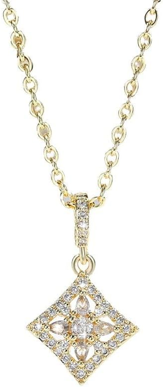 18K Gold Plated Geometric Diamond Pendant Necklace – Elegant Cubic Zirconia Jewelry for Women