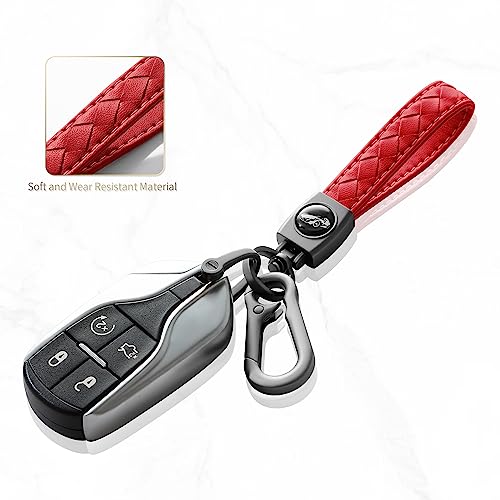 Image of Gkeygo Carabiner Keychain, Universal Heavy Duty Woven Handmade Leather Key Chain, Car Fob Key Keychains with 360 Degree Rotatable Snap Swivel and Anti-Lost D-Ring for Men and Women, Gunmetal - Red