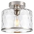 Zlepmlla Modern Semi Flush Mount Ceiling Light Industrial Clear Hammered Glass Lampshade Farmhouse Close to Ceiling Lights fixtures in Satin Nickel for Hallway Kitchen Bathroom Bedroom