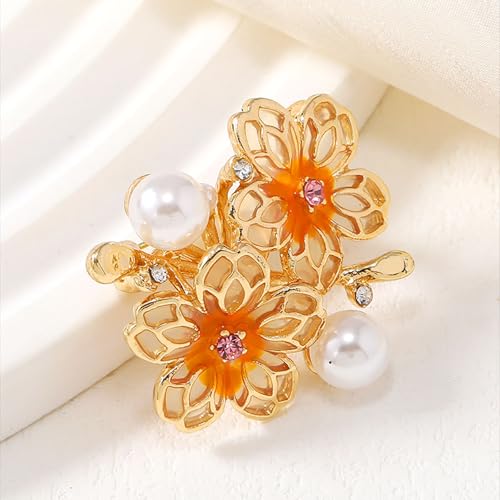 Image of Rhinestone Flower Brooch 18K Gold Plated Flower Floral Brooch Elegant Pearl Lapel Pin Costume Jewelry Thanksgiving Day Birthday Wedding Gifts for Mom Wife