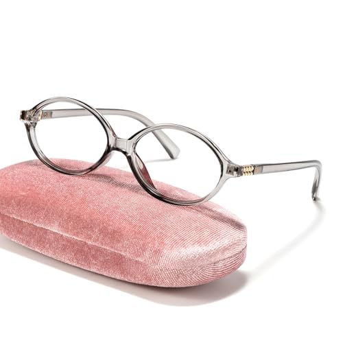 Image of Slocyclub Oval Blue Light Blocking Glasses for Women with Eyeglass Case | Filters harmful blue light, reduces eye strain, Vintage oval frame, Lightweight for daily wear