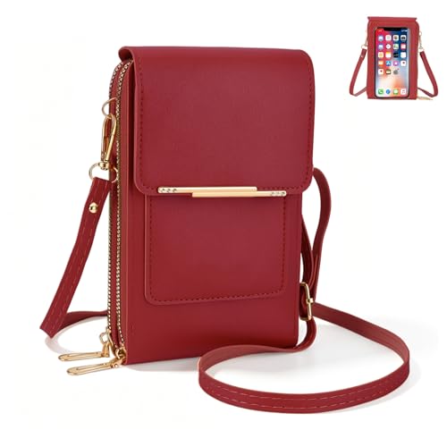 Touchscreen Phone Crossbody Bag Touch Screen Crossbody Phone Purse Touchscreen Crossbody Phone Wallet Compact and Portable (Red)