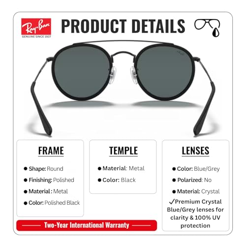 Image of Ray-Ban RB3647N ROUND DOUBLE BRIDGE Round Shaped Sunglasses for Men & Women with Official RAYBAN Eyewear Kit