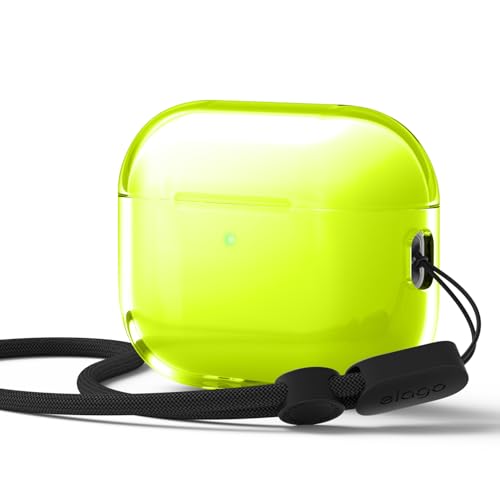 Image of elago Clear Case for AirPods Pro 3 | Lanyard Included, Strap Included, Reduced Yellowing, Shockproof, Full Protection (Neon Yellow)