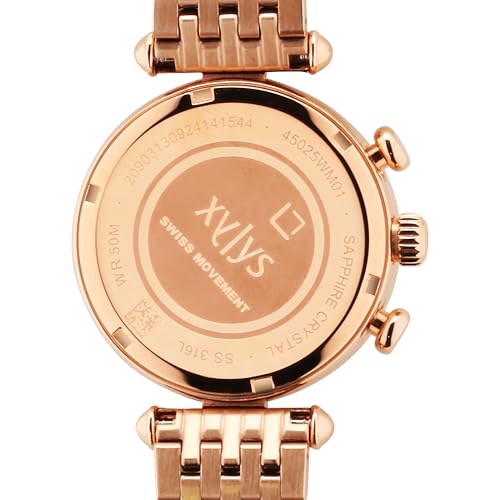 Image of Xylys Sparkle Swiss Chronograph Rose Gold Stainless Steel Strap Rose Gold Dial Watch for Women - 45025WM01E