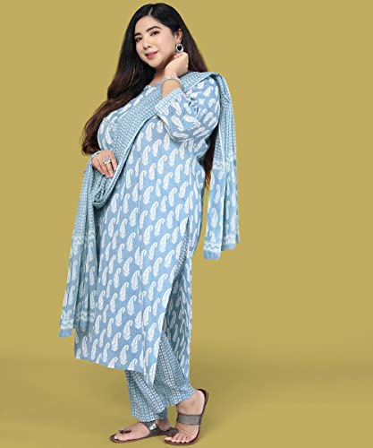 Image of MIRCHI FASHION Pure Cotton Plus Size Straight Kurta Set with Dupatta | 3 Piece Summer Ethnic Kurta Pant Set | Office Wear Salwar Suit for Women