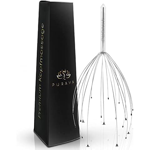 PURAVA (Original Head Massager with Improved Design - Head Scratcher Massager with 20 Fingers for Relaxation and Scalp Stimulation - Head Massage Tool Ideal as a Gift Cover
