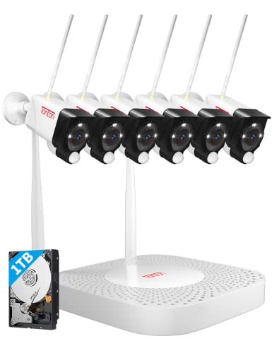 [2K&2 Way Audio&Dual Wifi] Tonton Security Camera System Wireless,10Ch Nvr With 1Tb Hdd And 6Pcs 3Mp Outdoor Bullet Cameras With Pir Sensor,Floodlight,Plug And Play,Amazon Alexa Supported #TOP29