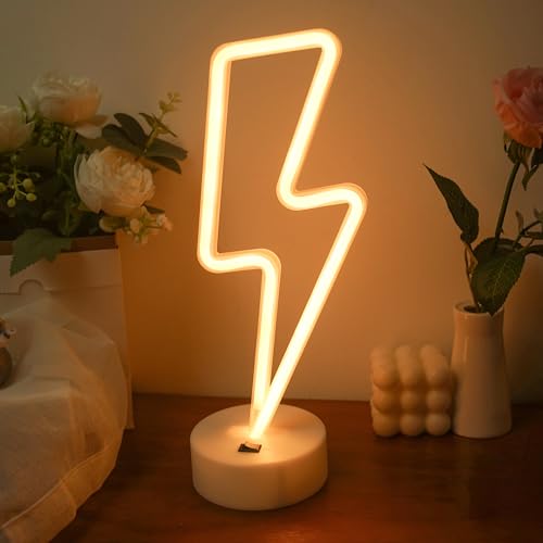 Aslanka Blitz-LED-Nachtlicht – USB/Batterie, Neon-Schlafzimmer-Sockelleuchte, Dekor, Kinder, Jubiläums-Salon-Dekor (Warmweiß)